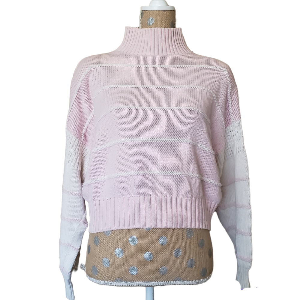 Cotton sweater vintage drop shoulder mock neck pink white Courtney Rhodes USA